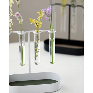 Single flower vase with test tube storage tray