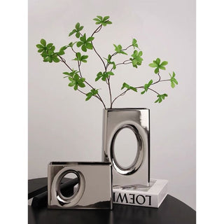 Metallic Silver Perforated Flower Vase