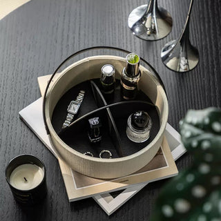 Leather Handle Round Divided Tray  Small Item Storage