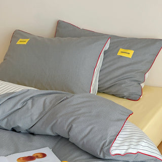 Gray Double-Sided Striped Cotton Duvet Cover Set   Bed Cover  All Seasons