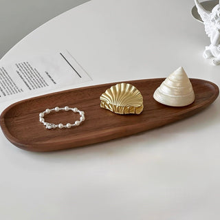 Natural Wood Curved Tray   Small Item Storage Accessory Tray  Brown