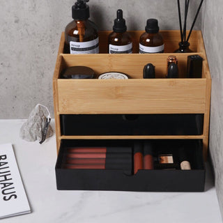 Bamboo tier drawer cosmetic storage rack