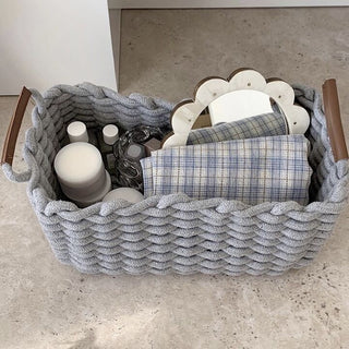 Rope braided basket with handles large storage basket.