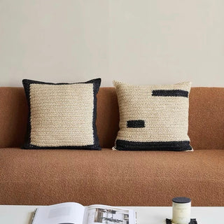 Straw material Monotone cushion cover 2 types  45 x 45 cm