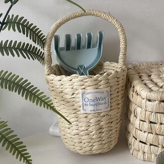 Cylindrical Natural Basket Storage Bag with Handles