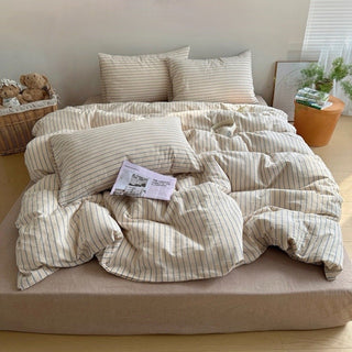 Mixed Color Stripe Cotton Duvet Cover Set  All Season