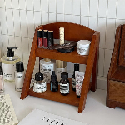 Wood Retro Two-Tier Storage Mini Rack Perfume Storage Spice Rack