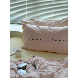 Solid Color Two-Tone Lettering Duvet Cover Set  Bed Cover