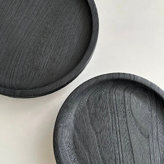 Legged Black Wood Round Tray