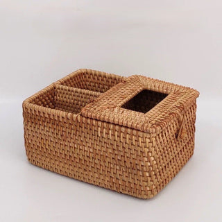 Rattan Multifunctional Tissue Case Storage Small Item Holder Remote Control Stand