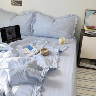 Summer comforter frilled washed cotton duvet cover set  2 sizes