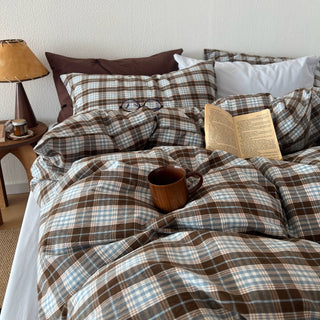 Blue Checkered Cotton Duvet Cover Set   All Seasons