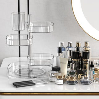 Clear Acrylic Multi-Tier Rotating Rack for Cosmetics Storage