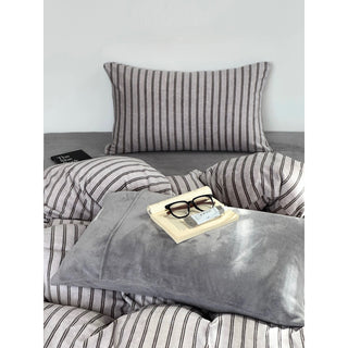 Gray Double Stripe Milk Velvet Winter Duvet Cover Set