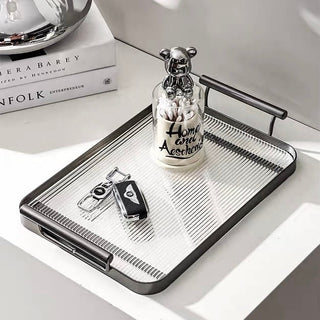 Metallic Clear Stripe Pattern Tray  Storage