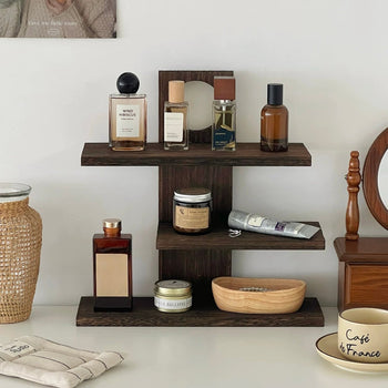 Natural Wood Retro Three-Tier Display Rack Brown Cup Holder
