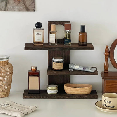 Natural Wood Retro Three-Tier Display Rack Brown Cup Holder