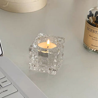 piece set Cube Clear Glass Candle Holder
