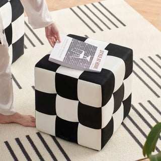 Cube-shaped checkerboard pattern stool ottoman checkerboard pattern