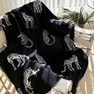 Cheetah print knit blanket 130 x 170 cm black lap blanket multi-cover