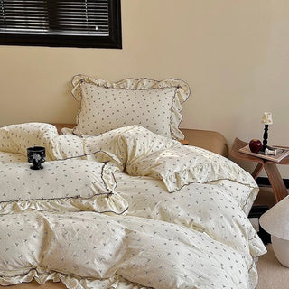 Mini Ribbon Pattern Frill Washed Cotton Duvet Cover Set