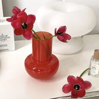 Red Glass Flower Vase