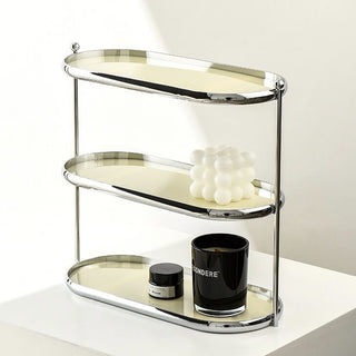 Stainless steel frame oval three-tier storage rack