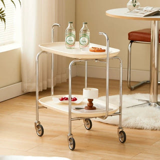 Silver frame with casters two-tier side tablein  wagon.