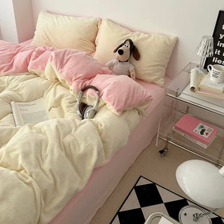 Two-tone Simple Plain Milk Velvet Winter Duvet Cover Set
