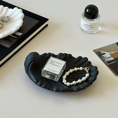 Matte Monotone Shell Motif Ceramic Accessory Tray