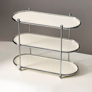 Silver Frame Oval Three-Tier Storage Rack