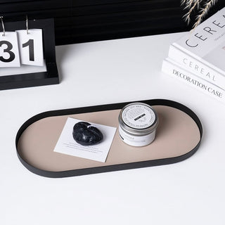 Iron Leather Oval Simple Accessory Tray  Storage