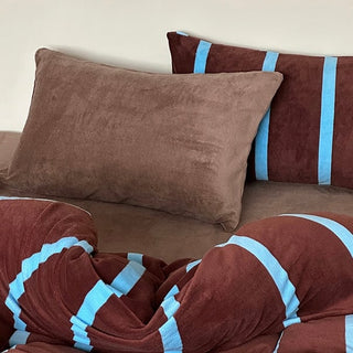 Brown Blue Wide Stripe Winter Duvet Cover Set