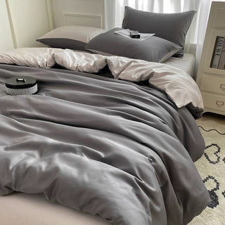 Gray Two-tone Satin Plain Duvet Cover Set  Bed Cover
