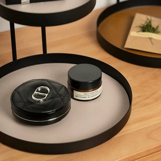 Iron Leather Round Two-Tier Tray Storage Rack