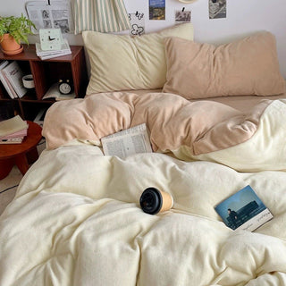 Two-tone Simple Plain Milk Velvet Winter Duvet Cover Set