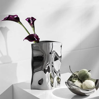 Silver color tall ceramic flower vase