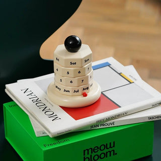 Wood Monotone Rotating Perpetual Calendar Desktop Wooden Desk Calendar