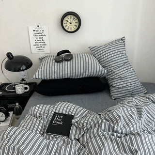 Gray and White Stripe Cotton Duvet Cover Set   All Seasons