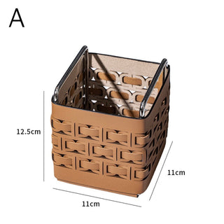 Braided Geometric Pattern Leather Brush Stand  Storage Tray