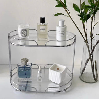 Clear Silver Stripe Pattern Oval Storage Rack