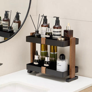 Wood Black Cosmetic Storage Rack with Legs Two-Tier Display Rack Bathroom Stand