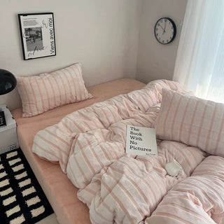 Pink Stripe Fluffy Flannel Duvet Cover Set