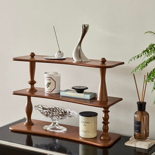 Natural Wood Three-Tier Storage Display Rack Brown