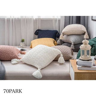 Cable Knit Cushion Cover with Tassels