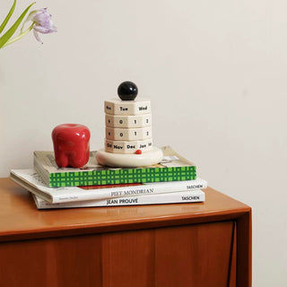 Wood Monotone Rotating Perpetual Calendar Desktop Wooden Desk Calendar