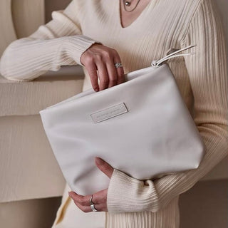 Large Capacity Makeup & Cosmetics Storage Self-Standing Pouch L White