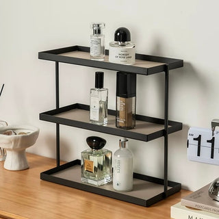 Iron Leather Rectangular Three-Tier Tray  Storage Rack Cosmetic Storage