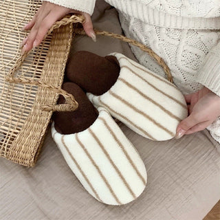 Striped fluffy simple room shoes  4 sizes indoor slippers