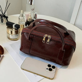 Boston Faux Leather Cosmetic Storage Pouch  Travel Pouch Bag
